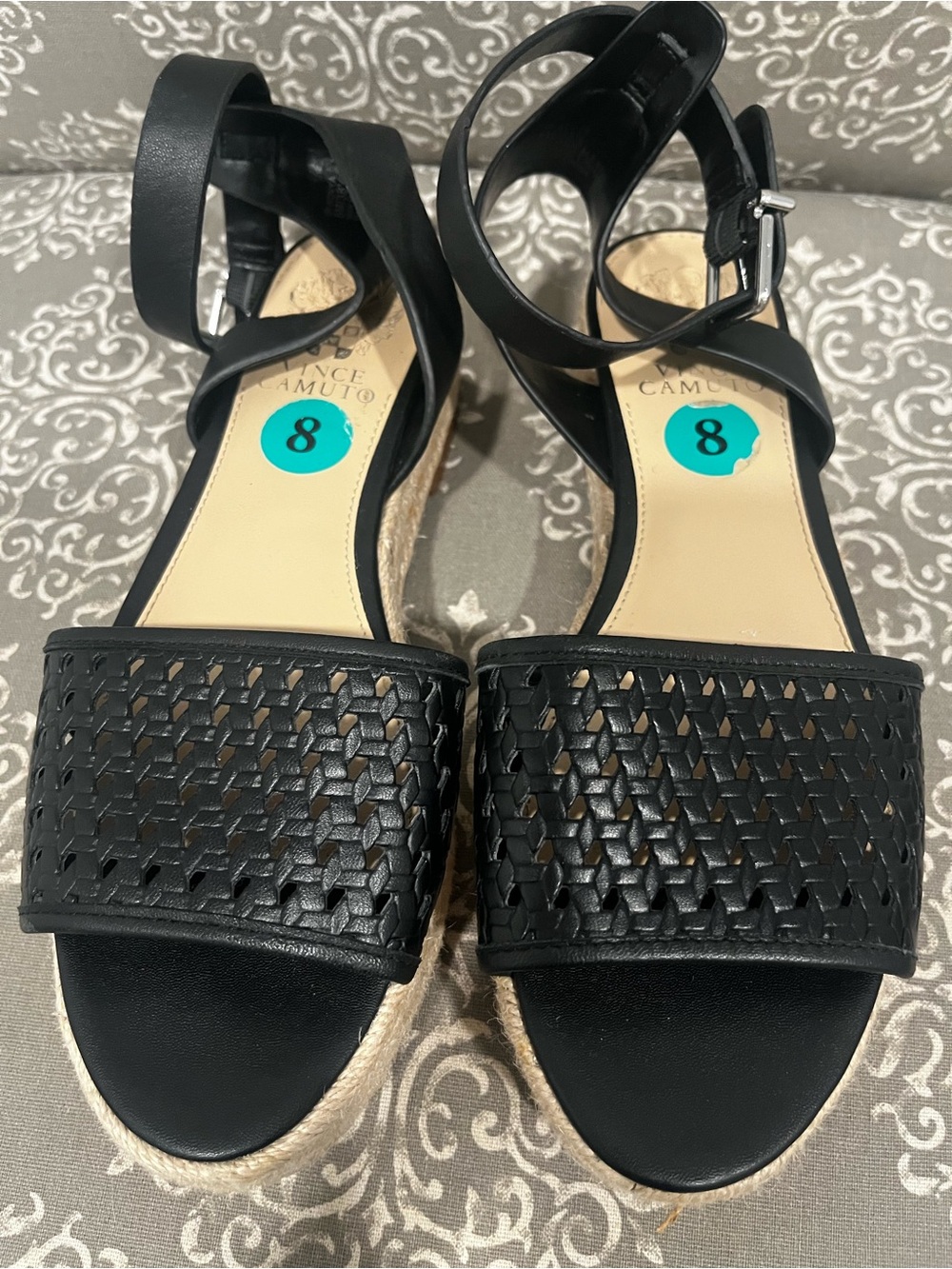 Vince Camuto Black Woven Espadrille Wedge Sandals
